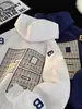 Sudadera con capucha para hombre, Letras bordadas estilo retro americano, Ajuste holgado de alta resistencia, Hombros caídos, Sudadera con capucha de manga larga