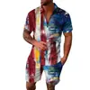 Comercio Transfronterizo Moda Tallas Grandes Cremallera Malla Camisa Polo Traje Impresión Digital 3D Ajustado Conjunto de Dos Piezas para Hombre