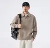 Moletom com Capuz e Meio Zíper Outono Inverno Masculino Marca Americana Tendência Casual Solto Versátil Cor Sólida Top