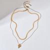 Colar Corrente Clavícula Pingente Geométrico Tendência Estilo Ins Feminino Camada Dupla Aço Inoxidável Similar aos Escolhidos por Influenciadores