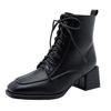 Botas de Tacón Cuadrado 2025 Otoño e Invierno Nuevas Botas de Tacón Grueso con Cordones Botas Altas Cortas Botas de Estilo Británico para Mujer