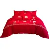 Conjunto de Quatro Peças para Casamento, Colcha Vermelha de Casamento para Recém-Casados, Lençol de Cama para Quarto de Casamento, Capa de Colcha, Lençol com Elástico, Roupa de Cama para Celebração de Casamento