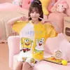 Pijama de Verão para Meninas, Algodão Penteado Manga Curta Estilo Fino 2026 Conjunto de Verão para Crianças Meninas, Roupa de Casa para Crianças Maiores