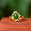 Anillo de Jaspe Hotan Natural al por Mayor Plata Esterlina S925 Chapado en Oro Anillo Hotan Natural Forma de Diamante Anillo Hye