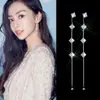 Pendientes de Plata de Ley S925, Elegantes Pendientes Largos de Circonita, Joyería de Plata de Ley Estilo Coreano, Pendientes Versátiles para Mujer