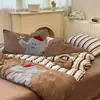 Linda Niña Rayas Simples Patchwork Elefante Bordado Terciopelo de Leche Juego de Cuatro Piezas Invierno Coral Terciopelo Juego de Tres Piezas