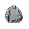 Roupas Vintage 25 Outono Novo Retro Americano Simples Cor Sólida Meio Zíper Gola Reversível Solta Versátil Ombro Caído Moletom