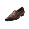 Zapatos de cuero para mujer color piel de oveja, de altura media, nuevo estilo otoño/invierno, piel genuina, punta fina, acabado envejecido, botines de tobillo de corte bajo, con tacón grueso de altura media