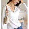 Nueva Camiseta de Punto de Cuello en V para Mujer en Otoño e Invierno, de Manga Larga, Ajustada, de Cuello Alto, Top Súper Bonito que se Puede Usar por Fuera