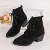 Botas Martin de ante para mujer talla grande con cordones, nuevo estilo británico de otoño 2026, tacón grueso, botines de moda