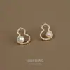 Aretes de Calabaza Set de Aretes con Collar de Calabaza Aguja de Plata 925 Perla Fu Lu Diamante Brillante Temperamento Sencillo Versátil