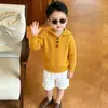 Sudadera con capucha para niños, nuevo estilo otoño e invierno, sudadera de punto para niños y niñas, top suéter moderno estilo coreano para bebés niñas
