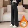 Pantalones de maternidad para mujer, primavera y otoño, estilo fino, talla grande, para mujeres de talla grande, pantalones largos casuales de pierna ancha, adecuados para mujeres petite, con forro polar añadido