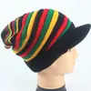 Popular Gorro de Lana con Capucha Reggae Jamaicano Cálido Suéter Largo de Punto Arcoíris con Rayas de Colores