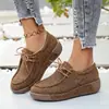 2026 Moda Extranjera Europea y Americana Tallas Grandes Zapatos Casuales de Suela Gruesa Mocasines Nuevos para Mujer Superficie de Tela Punta Redonda con Cordones y Slip-on Transfronterizos