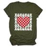 Europa e Estados Unidos novo xoxoxo xadrez amor estampa personalidade gola redonda manga curta eBay novo fluxo feminino casual camiseta
