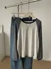 Camiseta de manga larga raglán de patchwork bicolor en Lyocell, jersey de cuello redondo, top versátil, casual y cómodo, modelo nuevo 26