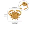 Anel Sol Europeu e Americano Transfronteiriço Banhado a Ouro 18K, Anel Aberto Ajustável de Aço Inoxidável Sol Retro Hip-Hop Personalizado