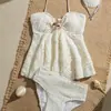 2026 Nuevo Estilo Falda Tutú Infantil Traje de Baño Blanco Conjunto de Dos Piezas para Niñas Diseño de Red de Princesa con Conchas Traje de Baño para Vacaciones
