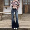 Jeans Azules-Grises de Tiro Bajo Acampanados para Mujer, Nuevo Estilo Primavera/Verano 2026, Pantalones Acampanados de Tiro Ajustado con Degradado de Largo Completo