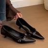 Zapatos de Tacón Alto Negros de Moda con Punta Estilo Francés para Mujer con Sentido del Diseño, Hebilla Metálica, Estilete Sexy, Boca Baja, Zapatos Individuales Versátiles