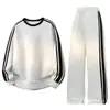 Moletom Esportivo Crew Neck de Manga Longa Listrado Primavera 2026 Novo Conjunto Masculino Calça Reta Casual Solta