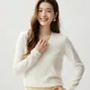 Baicai Rong 2026 Outono Novo Suéter Feminino de Cashmere Gola V Cor Lisa Slim Fit Malha Camada Base