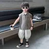 Traje para Niños 0809, Elegante Estilo Veraniego para Bebé, Camiseta Polo Rayada sin Mangas, Conjunto de Dos Piezas de Chaleco y Shorts de Verano para Niños