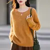 Suéter de Tricô Redondo com Punhos de Lã Cashmere Outono/Inverno 2026 Manga Longa Fio Floral Suéter Top de Lã Escovada para Mulheres