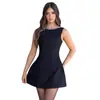 Em Estoque 2025 Novo Estilo Europeu e Americano Simples Sexy Elegante Slim-Fit Curto Cor Sólida Sem Costas Vestido Básico para Mulheres