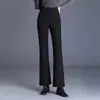 Pantalones acampanados negros para mujer, nueva colección otoño/invierno 2026, cintura alta elástica, pantalones casuales modernos y elegantes, pantalones acampanados versátiles y elegantes