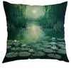 Fundas de Almohada de Loto de Estanque de Loto de Primavera Transfronterizas, Flor de Loto y Hoja de Loto, de Gran Venta para Oficina, Dormitorio y Sofá, Personalizables