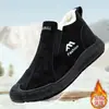 Sapatos de algodão com lã e forro de fleece para o inverno com solas de pneu, botas de algodão slip-on para exterior, à prova de vento, à prova de chuva, à prova de neve, sapatos de pai, botas de neve masculinas