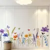Papel Tapiz de Plantas y Flores, Pasto y Plantas Verdes, Pegatinas de Mariposas, Pintura Decorativa para Rodapié de Sala de Estar y Dormitorio en Casa, Pegatinas de Pared de PVC