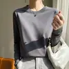 Camiseta de Manga Longa Dupla Face de Algodão Mercerizado para Primavera e Verão Feminina, Gola Redonda, Algodão Puro de Fibra Longa, Top Soltinho de Algodão Penteado, Camiseta Base