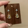 "Flor Azul" Nuevos Pendientes de Calabaza Azules Esmaltados Estilo Chino para Mujer, Chapados en Oro, Vintage Elegantes, Pendientes de Nicho de Gama Alta