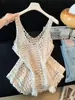 Camisola de Ganchillo Calada con Trenzas y Flecos para Mujer para Usar en Verano