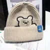 Gorro de punto de oso de invierno para mujer, nuevo gorro de lana versátil, gorro tipo beanie cálido estilo coreano, moderno y lindo