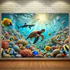 Tela de Fondo de Animales Marinos Modelo Nuevo Transfronterizo, Tela Colgante de Tiburón Mundo Submarino, Tela de Fondo de Decoración de Escena de Patio al Aire Libre