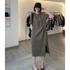Nuevo Vestido Elegante Retro de Estilo Coreano con Cuello Redondo y Abertura para Verano, Holgado Casual de Manga Corta, Color Sólido, Vestido Largo de Mujer