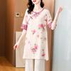 2024 Verão Novo Vintage Estilo Nacional Ramie Slant Placket Button Algodão e Linho bordado Chá Roupas Top Wide Leg Pants terno