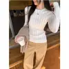 Suéter de tricô com gola redonda vazada, cor sólida, estilo simples para mulheres, coleção de outono, ajuste slim, valoriza a silhueta e versátil.