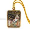 Aço Titânio Xizang Pintado à Mão Dourado Pingente Thangka Zaqilam Quinto Mestre Deus Dourado da Riqueza Thangka Colar Quadrado Dourado