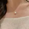 Collar de Perlas Passepartout Francés de 12 mm Colgante Individual con Diamante Chapado en Oro para Mujer Casual de Gama Alta Lujo Ligero Temperamento Romántico