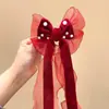 Grampo de Cabelo Laço Acessório de Cabelo para Meninas, Presilha de Cabelo Vermelha para Trás da Cabeça, Grampo de Cabelo de Ano Novo para Meninas, Ornamento de Cabelo de Fita Infantil