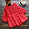 Ebay Amazon wish nuevo comercio exterior talla grande mujer color liso japonés manga de cinco cuartos camisa tipo muñeca top