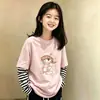 Camiseta de Manga Larga a Rayas de Algodón Puro Estilo Coreano para Niñas 2026 Nuevo Estilo Primavera/Otoño Talla Mediana a Grande Infantil Holgada Camiseta Básica de Cuello Redondo