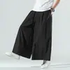 Estilo chinês primavera e verão de seda de gelo calças casuais chinês vintage tang terno hanfu calças de perna larga dos homens soltos plus size calças retas