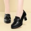 Sapatos Pretos de Couro Atacado do Fabricante para Mulheres, Sapatos Femininos Primavera e Outono, Saltos Agulha, Plataforma Impermeável, Sapatos de Salto Alto Versáteis e Elegantes