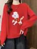 Suéter Vermelho de Ano Novo para Mulheres, Ano do Cavalo, Novo Estilo Outono e Inverno, Tamanho Grande, Blusa de Tricô Estilosa A9637